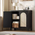 Sideboard with storage functionality, bohemian-style farmhouse sideboard featuring adjustable shelves and handles, suitable for kitchens