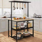 Kitchen Island with Storage, Bakers Rack with Power Outlet, Island Table for Kitchen,3 Tier Microwave Stand Oven Shelf,Large Coffee Bar Table, Storage