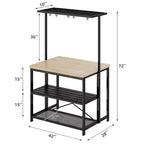 Isola da Cucina con Contenitore, Scaffale per Forno a Microonde con Presa Elettrica, Tavolo da Cucina, Ripiano a 3 Livelli per Forno a Microonde, Tavolo Grande da Bar per Caffè, Contenitore