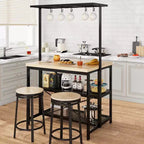 Isola da Cucina con Contenitore, Scaffale per Forno a Microonde con Presa Elettrica, Tavolo da Cucina, Ripiano a 3 Livelli per Forno a Microonde, Tavolo Grande da Bar per Caffè, Contenitore