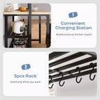 Isola da Cucina con Contenitore, Scaffale per Forno a Microonde con Presa Elettrica, Tavolo da Cucina, Ripiano a 3 Livelli per Forno a Microonde, Tavolo Grande da Bar per Caffè, Contenitore