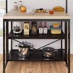 Isola da Cucina con Contenitore, Scaffale per Forno a Microonde con Presa Elettrica, Tavolo da Cucina, Ripiano a 3 Livelli per Forno a Microonde, Tavolo Grande da Bar per Caffè, Contenitore