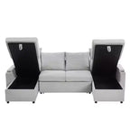 Divano Sezionale Convertibile a U Polibi con Chaise Longue Contenitore, Porte USB, Portabicchieri e Letto Estraibile
