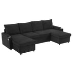 Divano Sezionale Convertibile a U Polibi con Chaise Longue Contenitore, Porte USB, Portabicchieri e Letto Estraibile