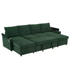 Divano Sezionale Convertibile a U Polibi con Chaise Longue Contenitore, Porte USB, Portabicchieri e Letto Estraibile