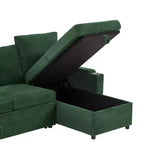 Divano Sezionale Convertibile a U Polibi con Chaise Longue Contenitore, Porte USB, Portabicchieri e Letto Estraibile