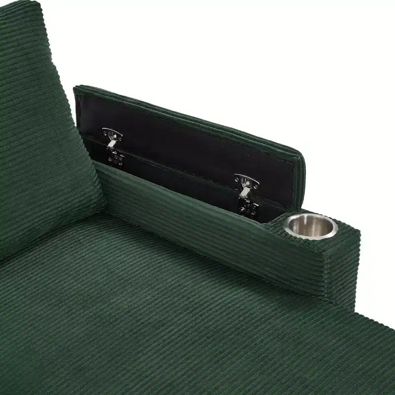 Divano Sezionale Convertibile a U Polibi con Chaise Longue Contenitore, Porte USB, Portabicchieri e Letto Estraibile