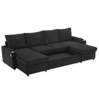 Divano Sezionale Convertibile a U Polibi con Chaise Longue Contenitore, Porte USB, Portabicchieri e Letto Estraibile