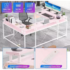 Scrivania da Gaming a U, con Luci a LED e Prese di Corrente, Scrivania ad Angolo con Ripiani Contenitori, per Ufficio Domestico
