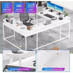 Scrivania da Gaming a U, con Luci a LED e Prese di Corrente, Scrivania ad Angolo con Ripiani Contenitori, per Ufficio Domestico