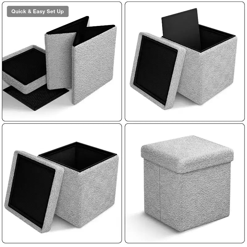 Sorbus Pouf Ottomano Pieghevole in Tessuto Teddy da 38 cm - Comodo Ottomano Multiuso, Sgabello per Soggiorno, Camera da Letto, Dormitorio e Altro Ancora