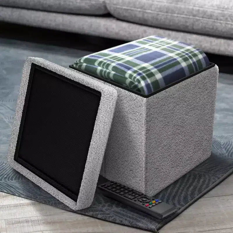 Sorbus Pouf Ottomano Pieghevole in Tessuto Teddy da 38 cm - Comodo Ottomano Multiuso, Sgabello per Soggiorno, Camera da Letto, Dormitorio e Altro Ancora