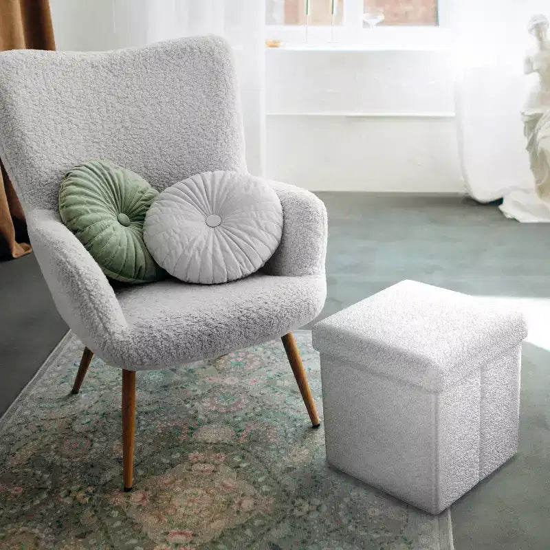 Sorbus Pouf Ottomano Pieghevole in Tessuto Teddy da 38 cm - Comodo Ottomano Multiuso, Sgabello per Soggiorno, Camera da Letto, Dormitorio e Altro Ancora