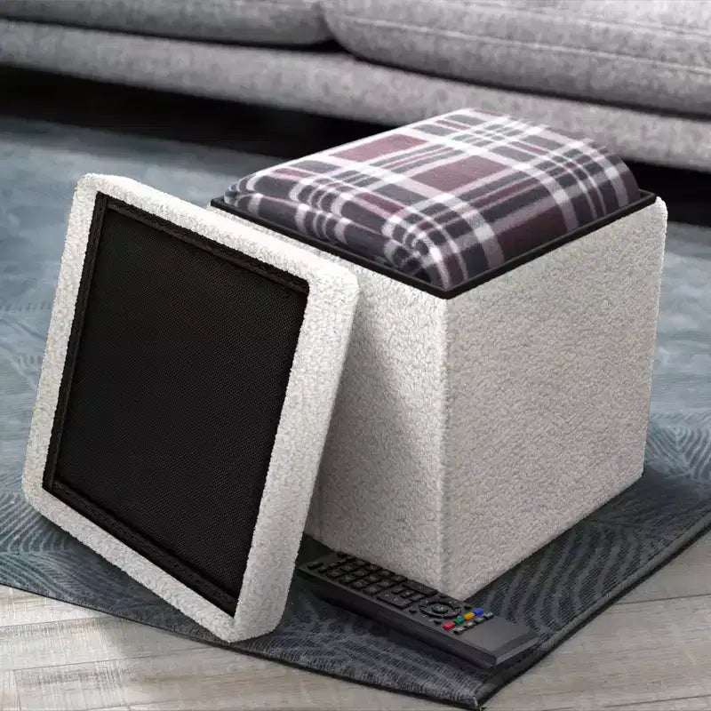 Sorbus Pouf Ottomano Pieghevole in Tessuto Teddy da 38 cm - Comodo Ottomano Multiuso, Sgabello per Soggiorno, Camera da Letto, Dormitorio e Altro Ancora