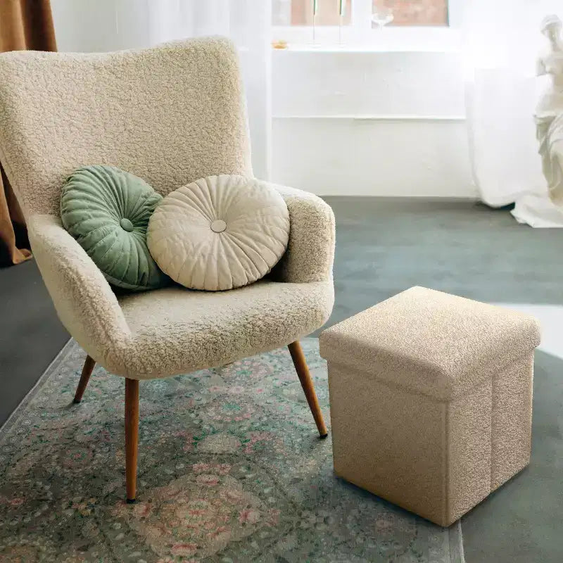 Sorbus Pouf Ottomano Pieghevole in Tessuto Teddy da 38 cm - Comodo Ottomano Multiuso, Sgabello per Soggiorno, Camera da Letto, Dormitorio e Altro Ancora