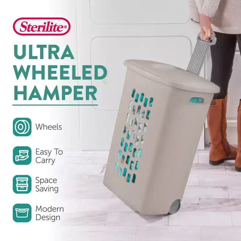 Cesto portabiancheria con ruote Sterilite Ultra, con coperchio e maniglia, grigio, confezione da 3