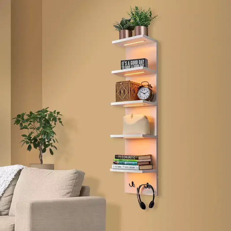 Sorbus Scaffale Galleggiante a Parete a 5 Livelli con Luci LED - Decorazione e Organizer per la Casa