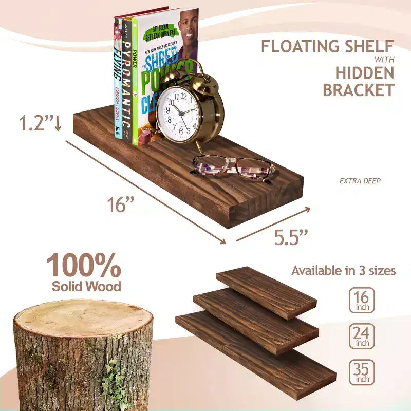 Sorbus Confezione da 2 Mensole Fluttuanti in Legno Massello da 40 cm - per Arredo Bagno, Libri, Camera da Letto e Soggiorno