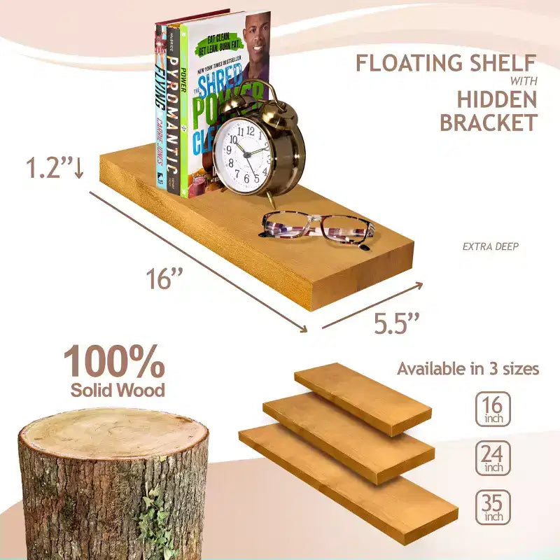 Sorbus Confezione da 2 Mensole Fluttuanti in Legno Massello da 40 cm - per Arredo Bagno, Libri, Camera da Letto e Soggiorno