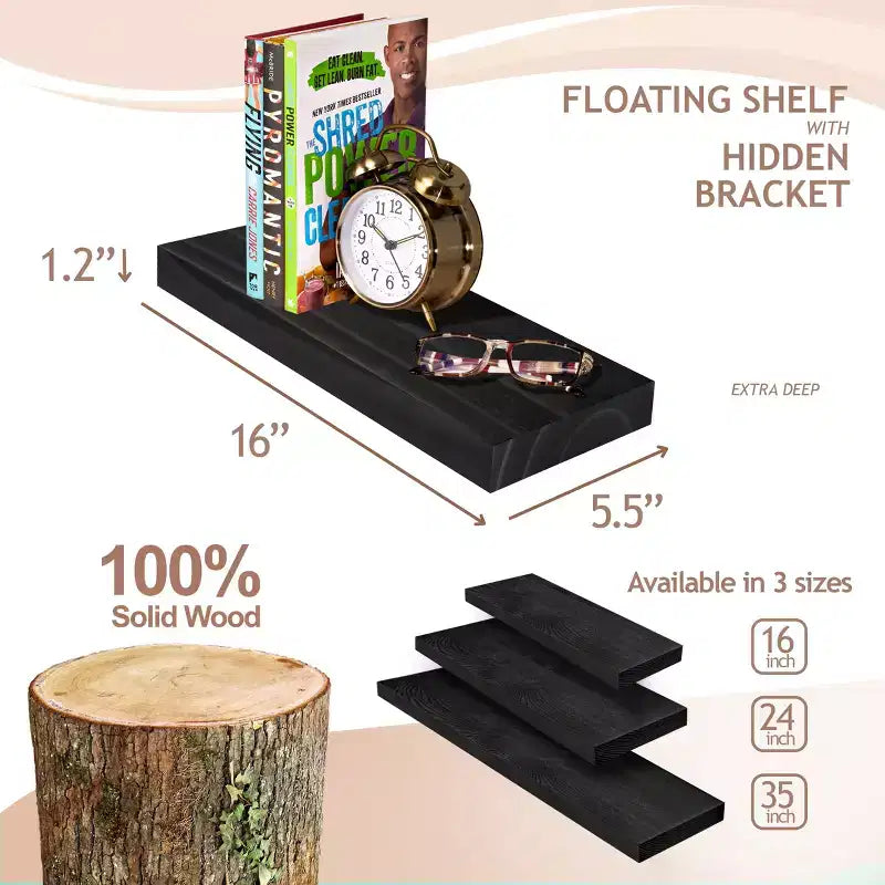 Sorbus Confezione da 2 Mensole Fluttuanti in Legno Massello da 40 cm - per Arredo Bagno, Libri, Camera da Letto e Soggiorno