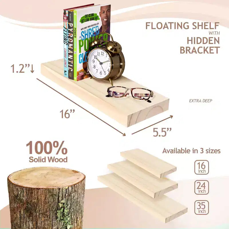 Sorbus Confezione da 2 Mensole Fluttuanti in Legno Massello da 40 cm - per Arredo Bagno, Libri, Camera da Letto e Soggiorno
