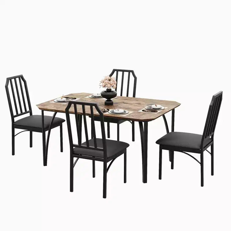 Set da pranzo compatto con bordi smussati e sedie imbottite, perfetto arredamento da cucina e sala da pranzo per piccoli appartamenti e case