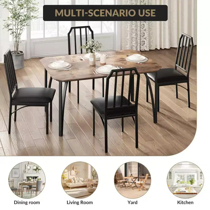 Set da pranzo compatto con bordi smussati e sedie imbottite, perfetto arredamento da cucina e sala da pranzo per piccoli appartamenti e case