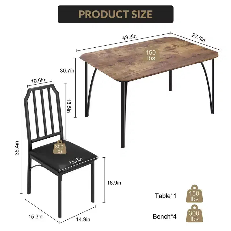 Set da pranzo compatto con bordi smussati e sedie imbottite, perfetto arredamento da cucina e sala da pranzo per piccoli appartamenti e case