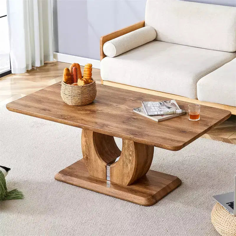 Rectangular Faux Marble Coffee Table with Sturdy Base, Modern Accent Table for Living Room, Office, or Balcony