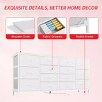 COZONY Mobile TV in tessuto a 14 cassetti, mobile lungo per l'intrattenimento con contenitore per soggiorno, camera da letto, ingresso