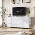 COZONY Mobile TV in tessuto a 14 cassetti, mobile lungo per l'intrattenimento con contenitore per soggiorno, camera da letto, ingresso