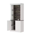 Freestanding storage cabinet with LED lighting, featuring two doors and adjustable shelves, ideal for dining rooms and living rooms.