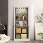 Credenza freestanding con illuminazione a LED, dotata di due ante e ripiani regolabili, ideale per sale da pranzo e soggiorni.