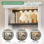 Credenza freestanding con illuminazione a LED, dotata di due ante e ripiani regolabili, ideale per sale da pranzo e soggiorni.