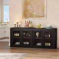 70.8 Mid-Century Modern Buffet with 4 Glass Doors, Wood Sideboard & Media Console for Living Room, Dining Room, and Hallway
