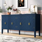 Credenza a quattro ante Clihome da 63 pollici, design a motivi geometrici con maniglie vintage, tavolo stretto da ingresso con gamba centrale