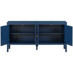 Credenza a quattro ante Clihome da 63 pollici, design a motivi geometrici con maniglie vintage, tavolo stretto da ingresso con gamba centrale