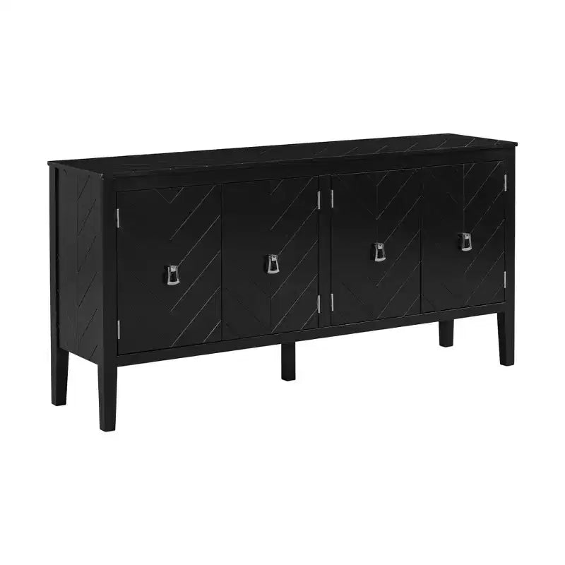 Credenza a quattro ante Clihome da 63 pollici, design a motivi geometrici con maniglie vintage, tavolo stretto da ingresso con gamba centrale