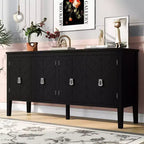 Credenza a quattro ante Clihome da 63 pollici, design a motivi geometrici con maniglie vintage, tavolo stretto da ingresso con gamba centrale