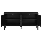 Credenza a quattro ante Clihome da 63 pollici, design a motivi geometrici con maniglie vintage, tavolo stretto da ingresso con gamba centrale
