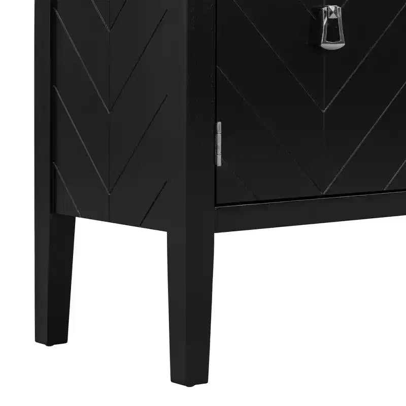 Credenza a quattro ante Clihome da 63 pollici, design a motivi geometrici con maniglie vintage, tavolo stretto da ingresso con gamba centrale