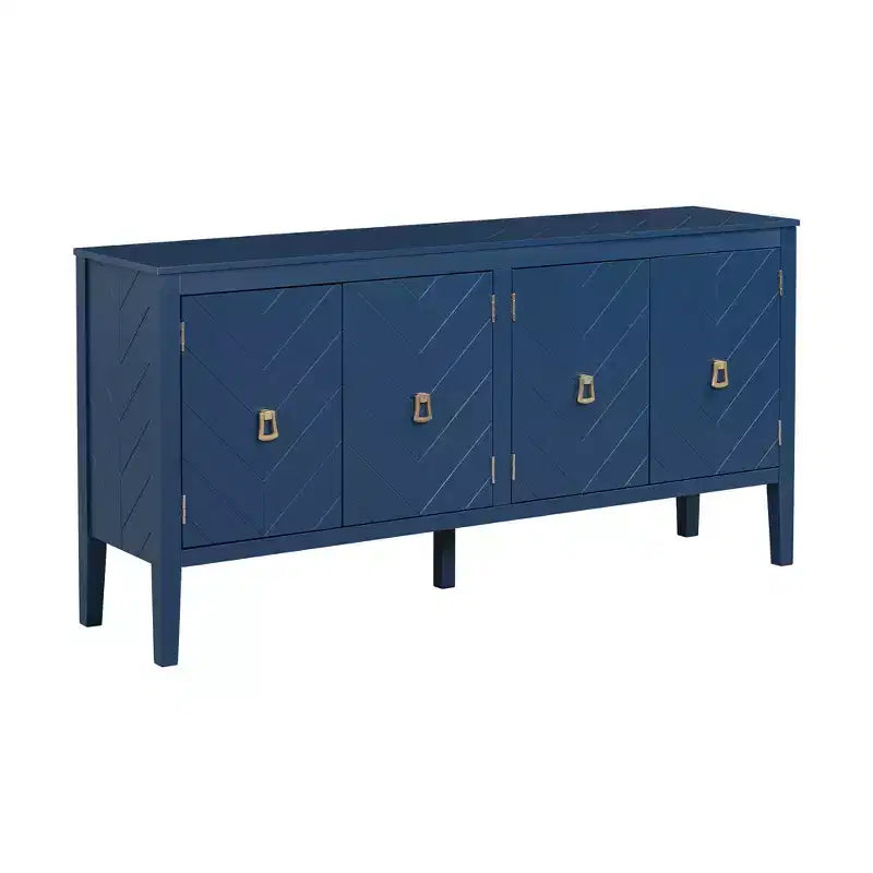 Credenza a quattro ante Clihome da 63 pollici, design a motivi geometrici con maniglie vintage, tavolo stretto da ingresso con gamba centrale