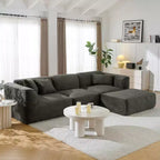 Divano da salotto di lusso a 4 posti in velluto Clihome con pouf mobile, divano imbottito