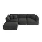 Divano da salotto di lusso a 4 posti in velluto Clihome con pouf mobile, divano imbottito