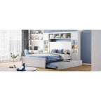 Bellemave Letto Matrimoniale in Legno con Mobiletto Tutto-in-uno, Ripiano e Prese, Letto Estraibile Singolo, Bianco