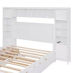 Bellemave Letto Matrimoniale in Legno con Mobiletto Tutto-in-uno, Ripiano e Prese, Letto Estraibile Singolo, Bianco