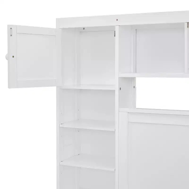 Bellemave Letto Matrimoniale in Legno con Mobiletto Tutto-in-uno, Ripiano e Prese, Letto Estraibile Singolo, Bianco