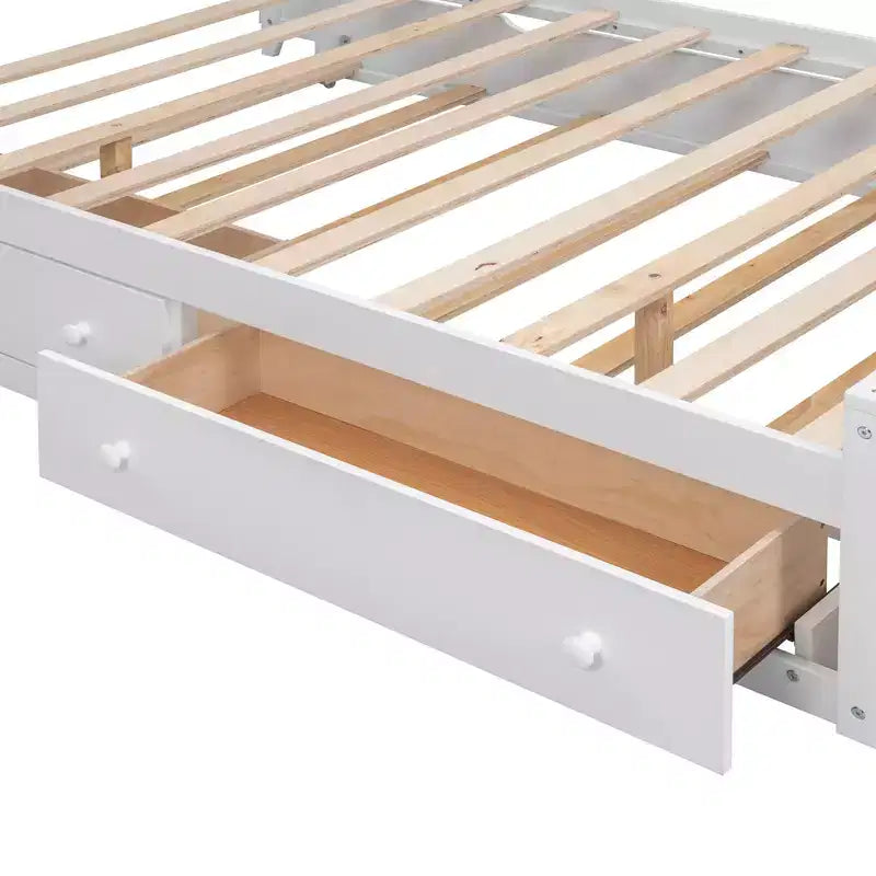 Bellemave Letto Matrimoniale in Legno con Mobiletto Tutto-in-uno, Ripiano e Prese, Letto Estraibile Singolo, Bianco