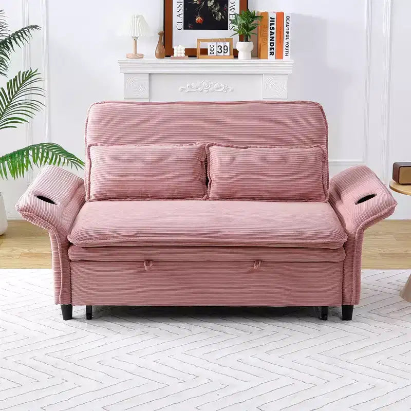 MAYEERTY Divano Letto Multifunzionale in Tessuto a Righe Rosa con Lettere per Camera da Letto e Soggiorno