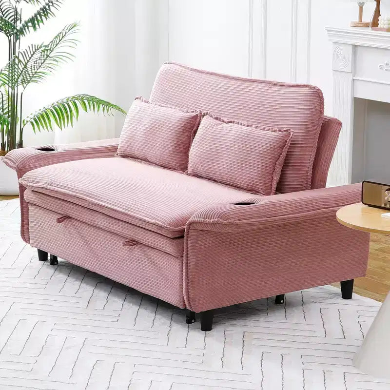 MAYEERTY Divano Letto Multifunzionale in Tessuto a Righe Rosa con Lettere per Camera da Letto e Soggiorno